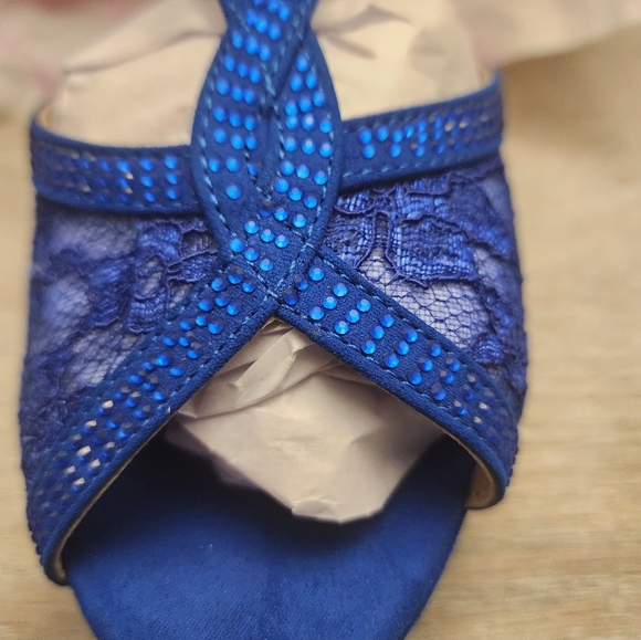 Blue Peep Toe Heels with Sparkle - Picture 5 of 11